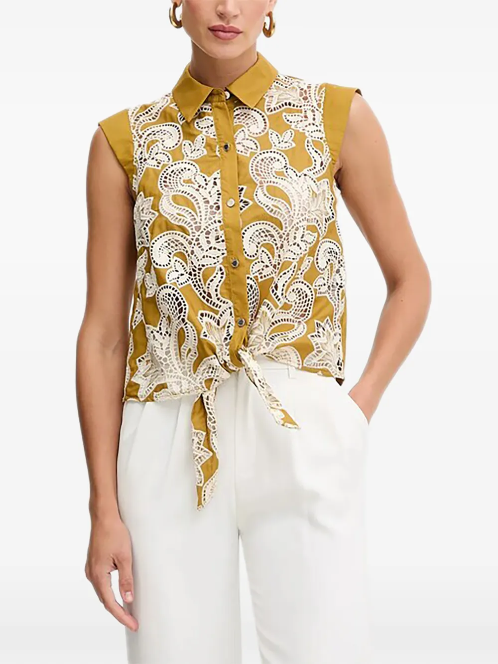 Morgan Lace-embellished Shirt In Yellow