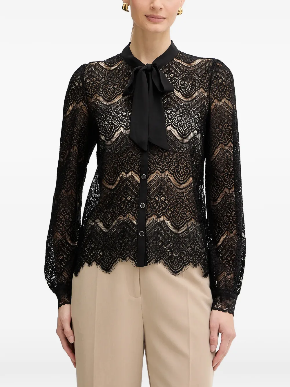 Morgan Lace Tie Blouse In Black