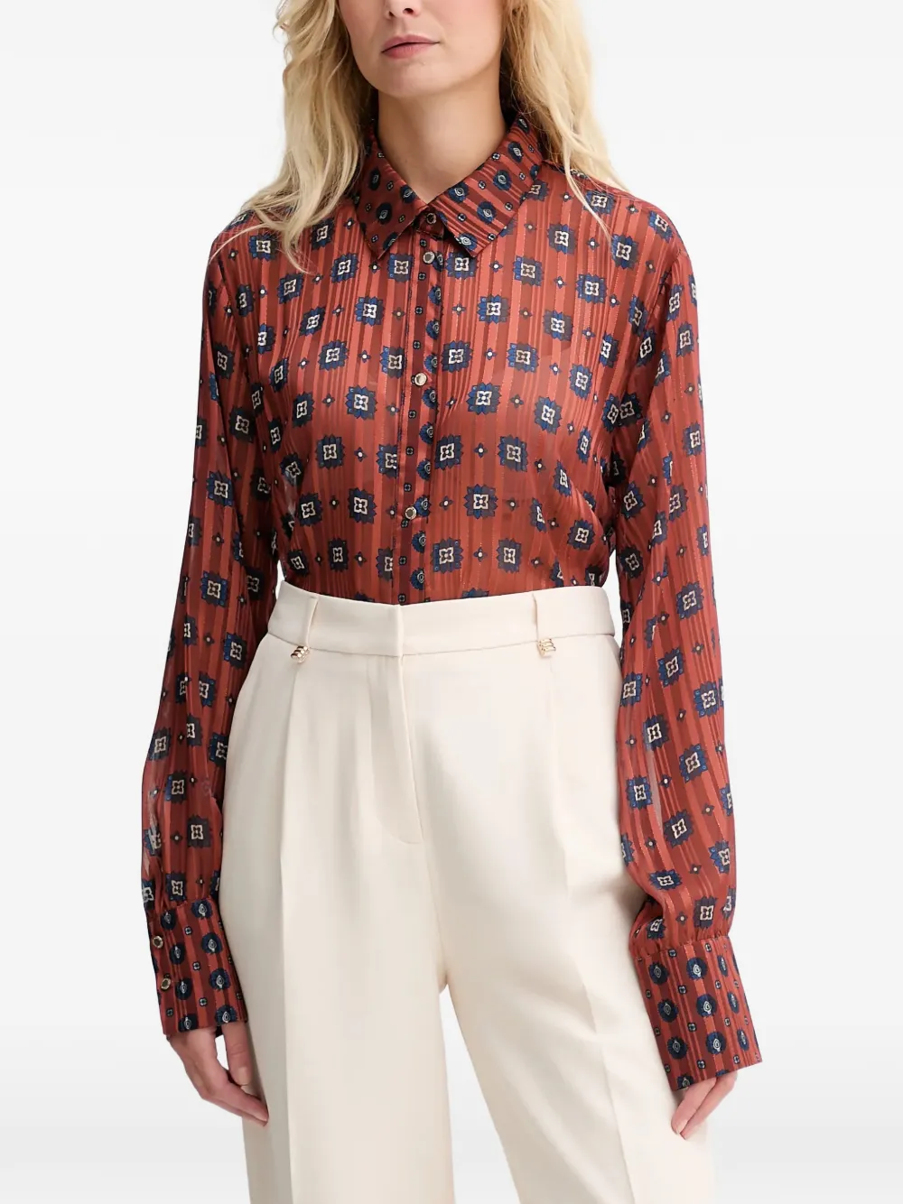 Morgan geometric-print sheer shirt