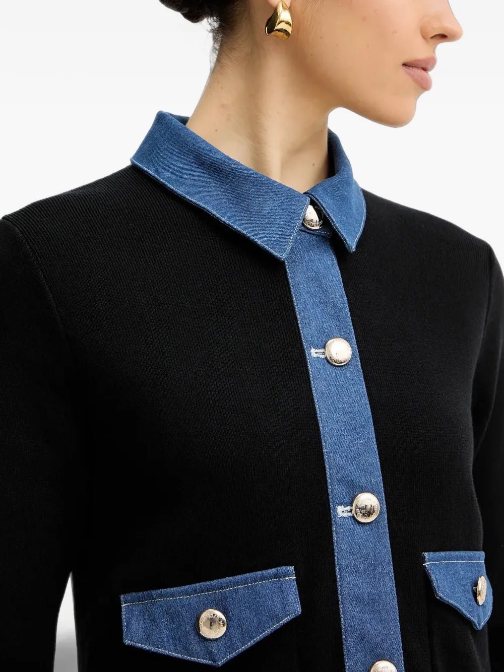 Morgan Vest met denim afwerking en knopen Zwart