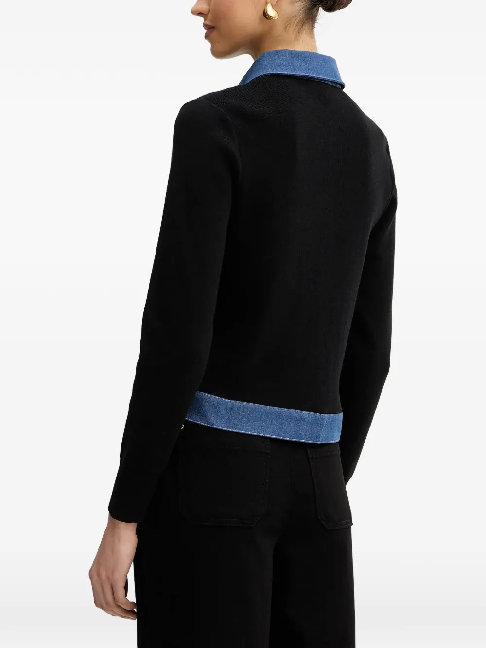 Morgan Vest met denim afwerking en knopen Zwart