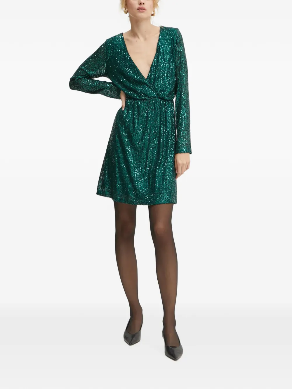 Morgan sequin-embellished wrap-front mini dress Groen