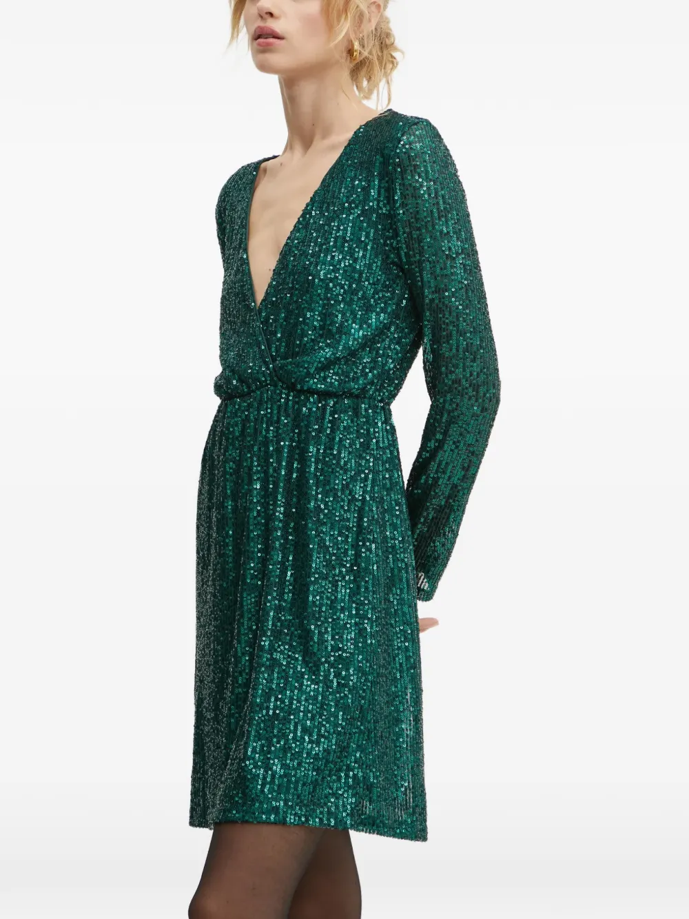 Morgan sequin-embellished wrap-front mini dress Groen