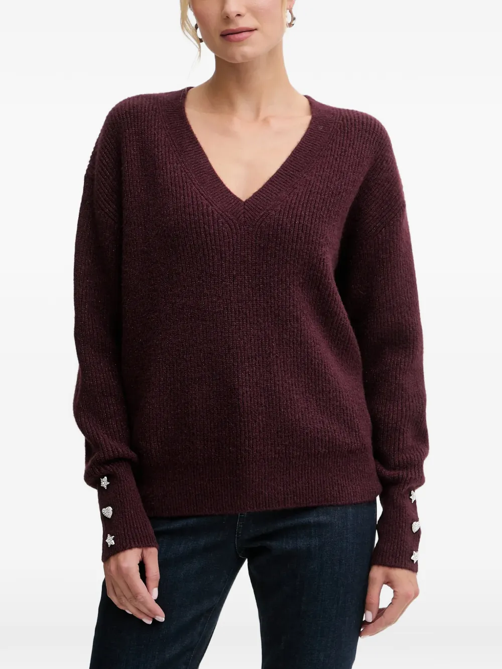 Morgan crystal-embellished ribbed-knit sweater