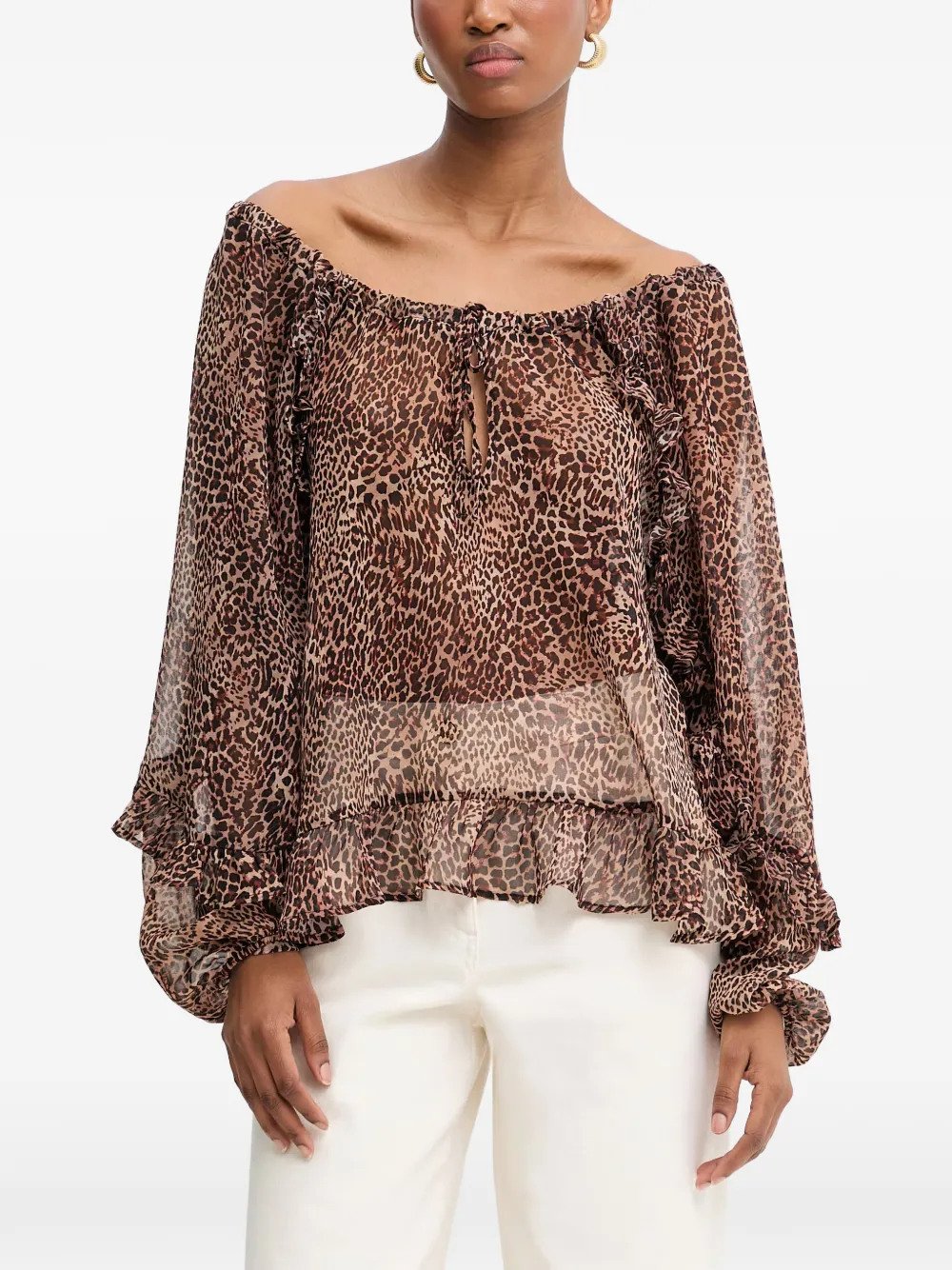 Morgan Ruffled Animal Print Top In Neutrals