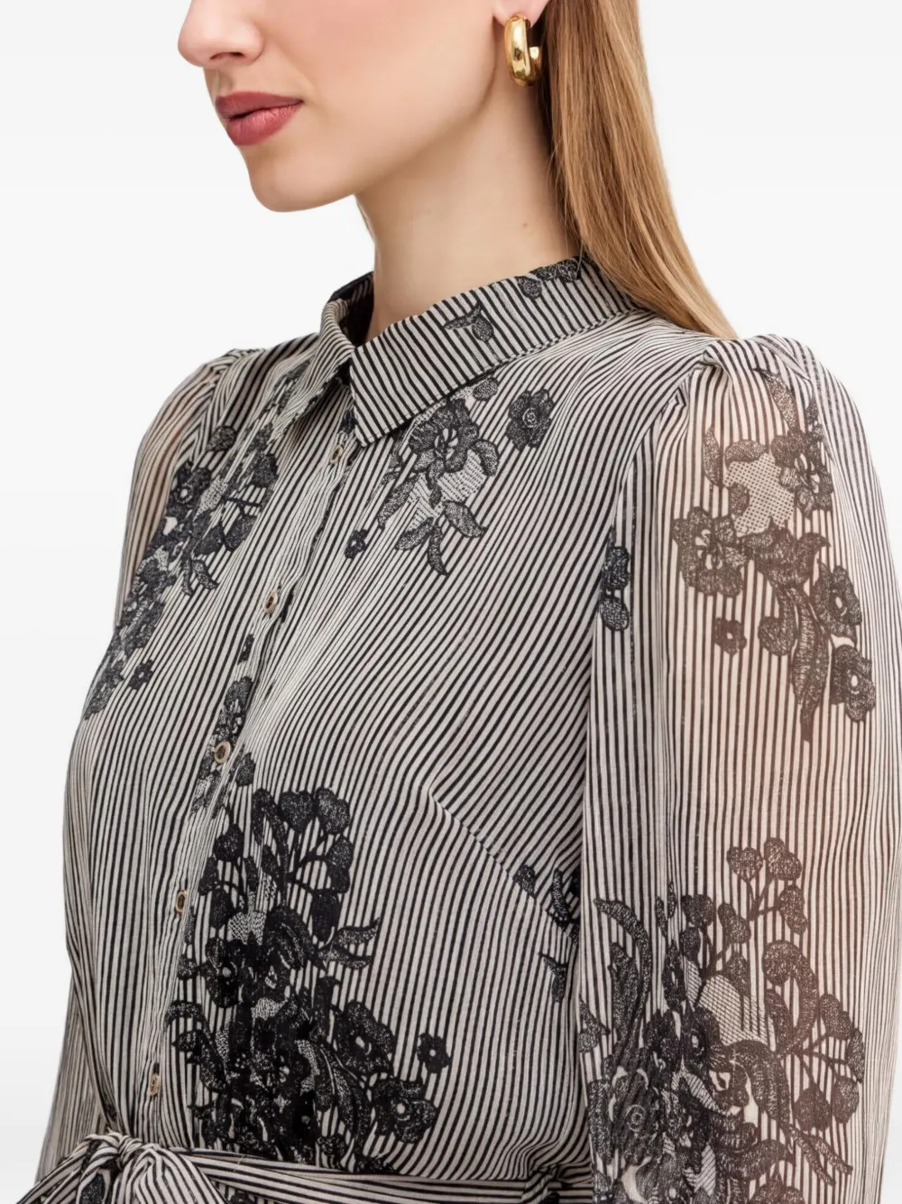Morgan Gestreepte jurk met bloemenprint Grijs