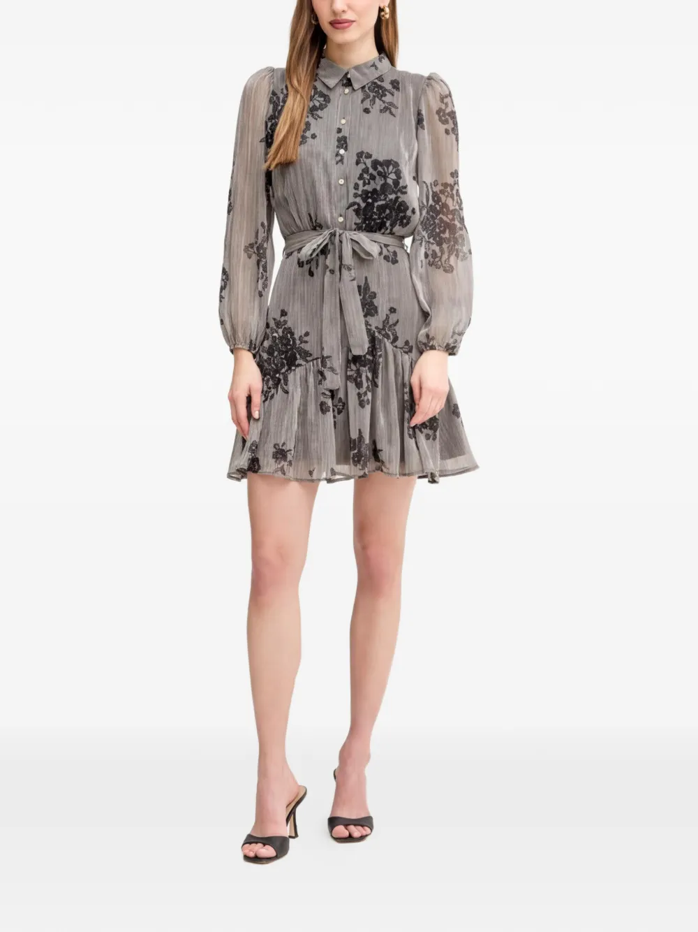 Morgan Gestreepte jurk met bloemenprint Grijs