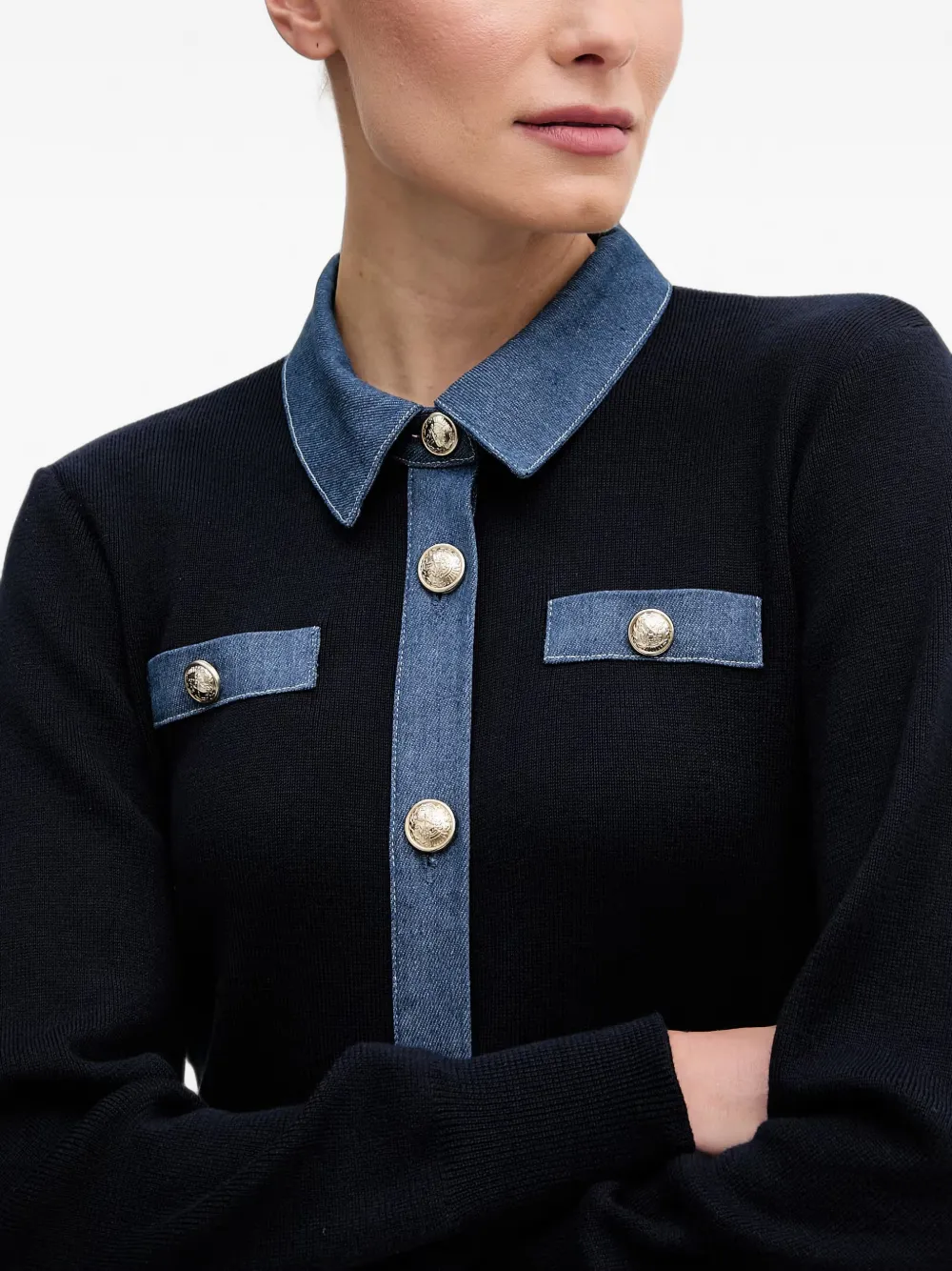 Morgan Button-up mini-jurk met denim vlak Blauw