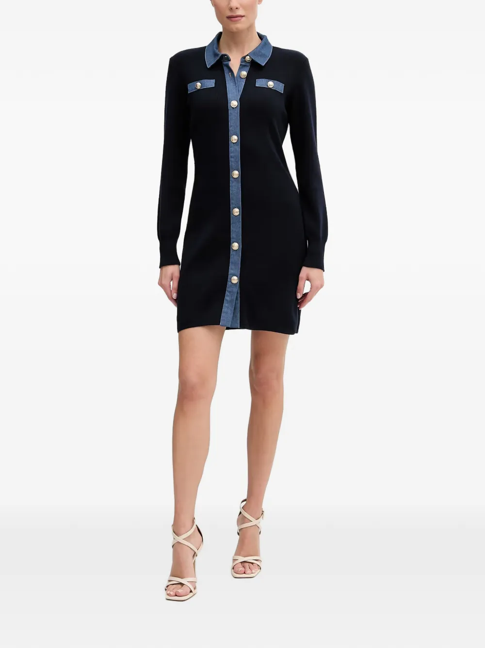 Morgan Button-up mini-jurk met denim vlak Blauw