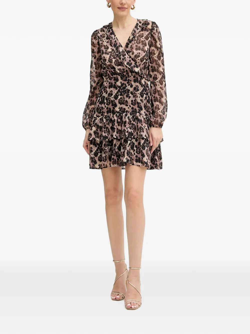 Morgan leopard-print ruffled mini dress Beige
