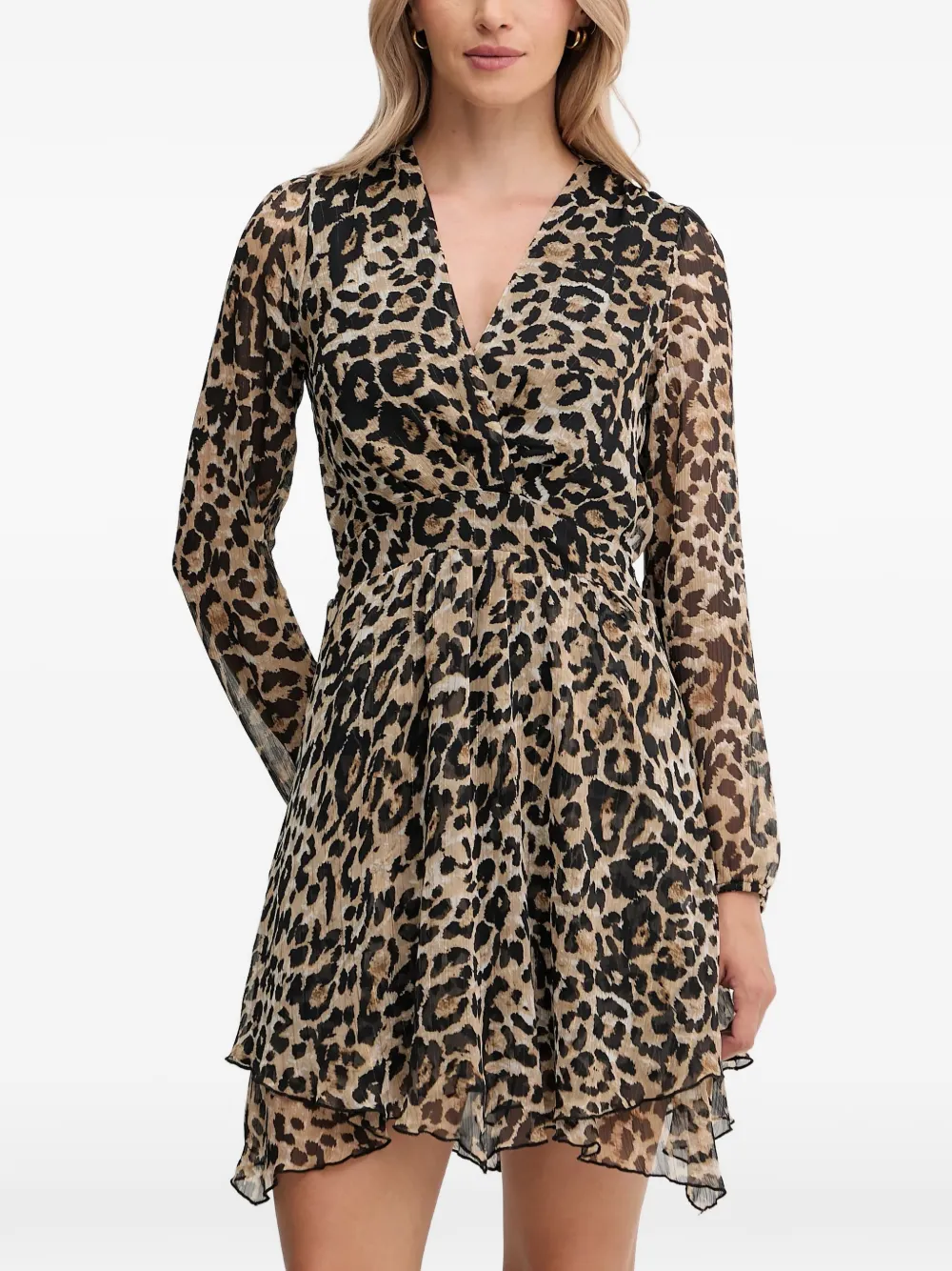 Morgan leopard-print wrap-style mini dress Beige