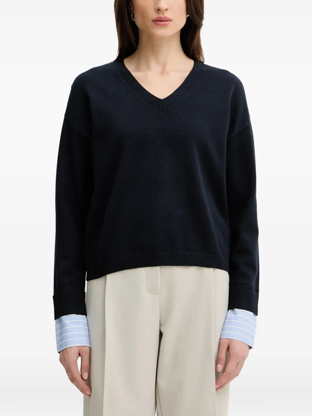 Morgan V-neck Buttoned Sweater In Blue