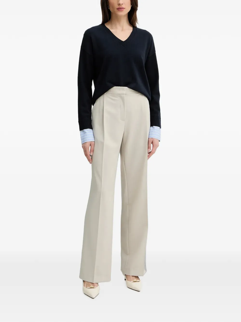 Morgan V-neck Buttoned Sweater In Blue