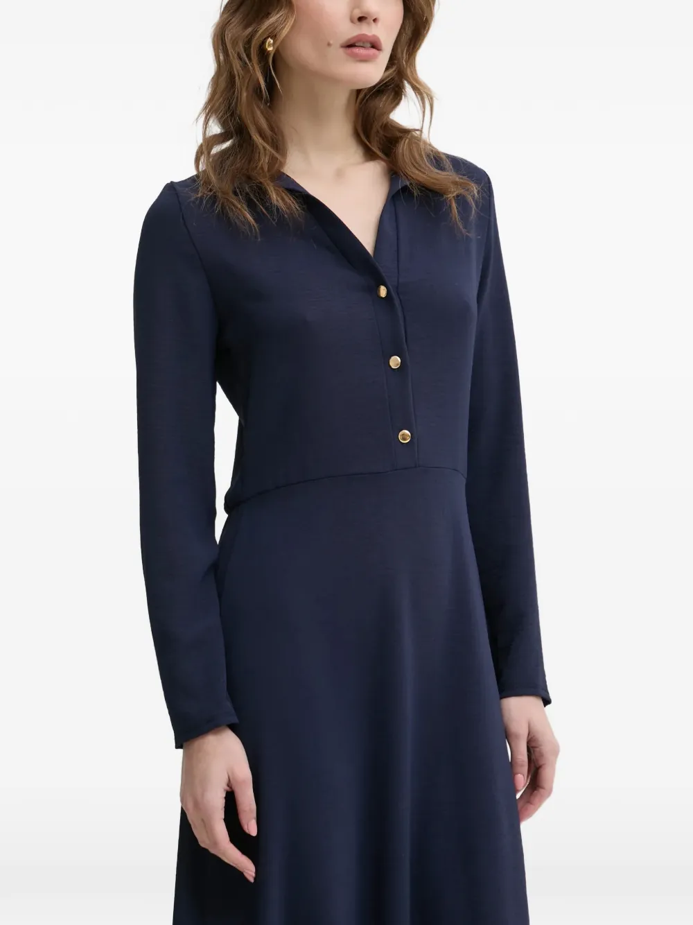 Morgan Midi-jurk met lange mouwen en knopen Blauw