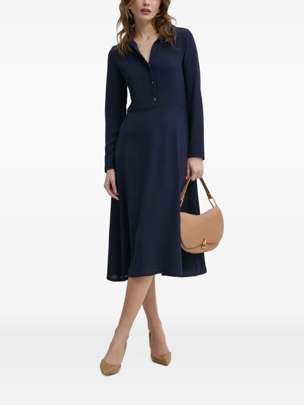 Morgan Midi-jurk met lange mouwen en knopen Blauw
