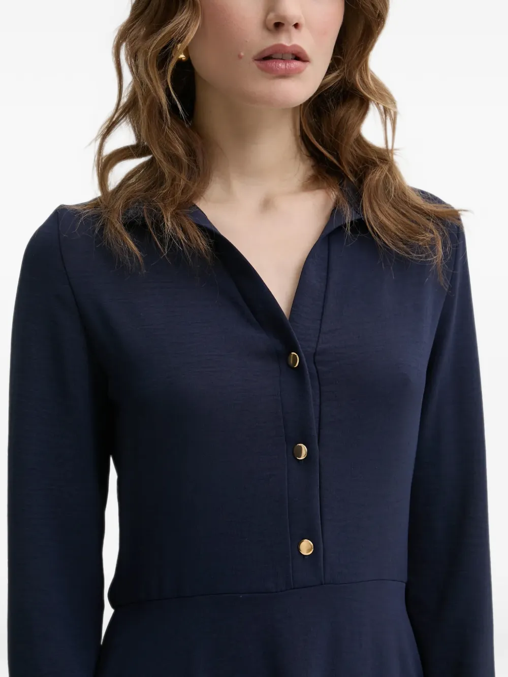 Morgan Midi-jurk met lange mouwen en knopen Blauw