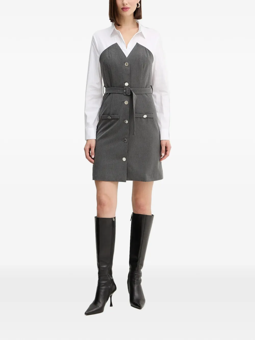 Morgan pinstripe-pattern belted mini dress