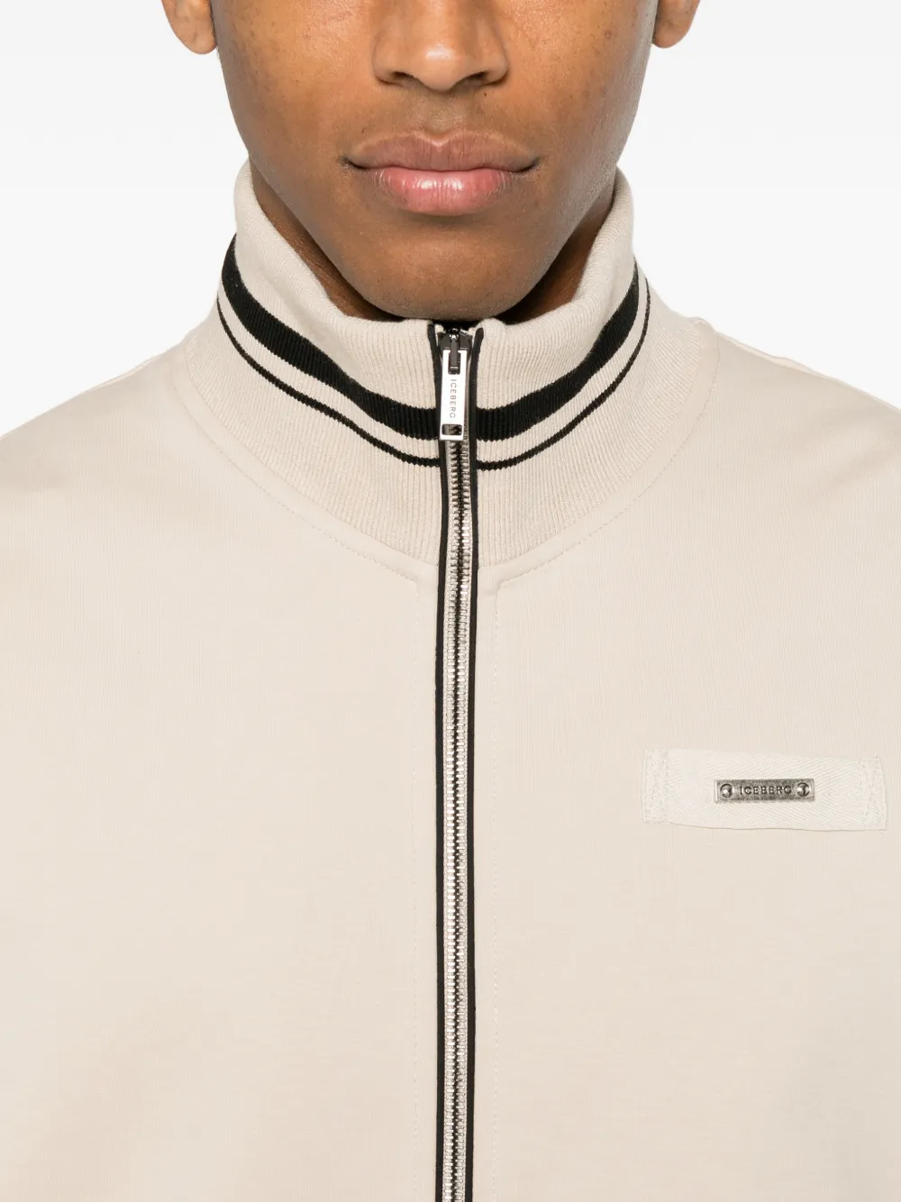 Iceberg Sweater met gestreepte afwerking en rits Beige