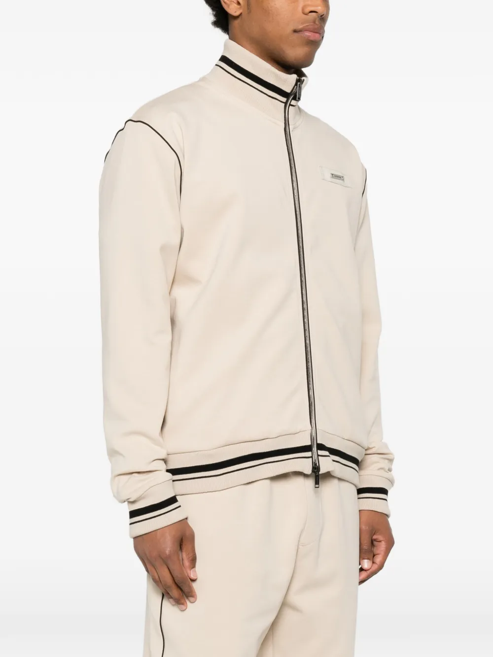 Iceberg Sweater met gestreepte afwerking en rits Beige