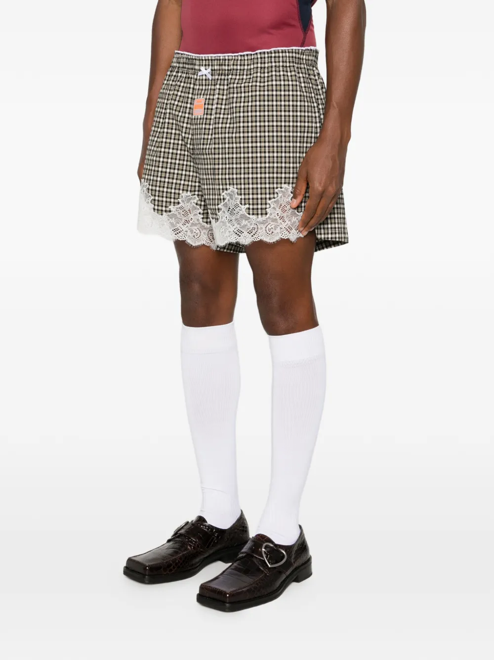 Martine Rose Geruite shorts met kant Zwart