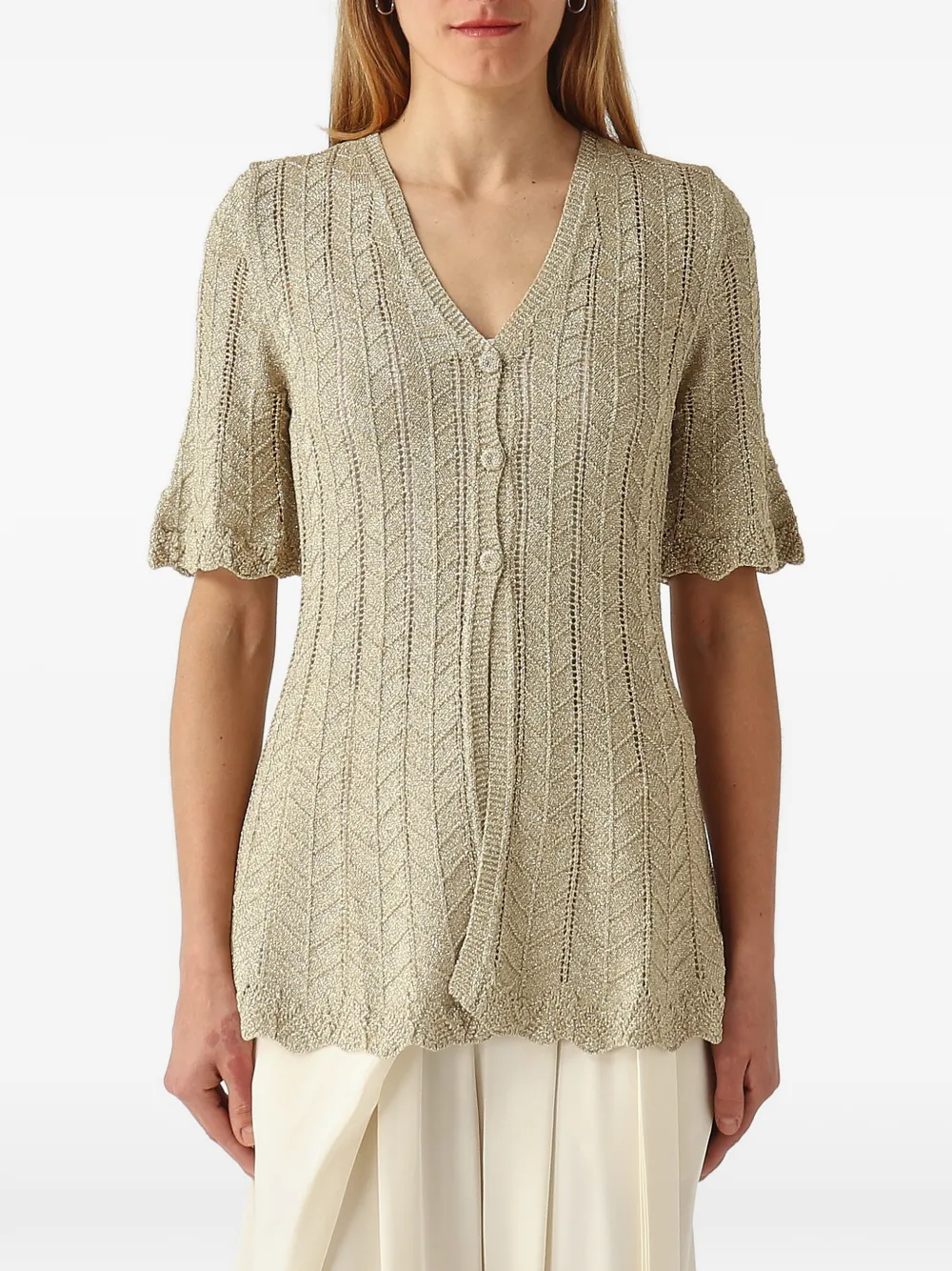 TWINSET pointelle-knit chevron-pattern sweater - Gold