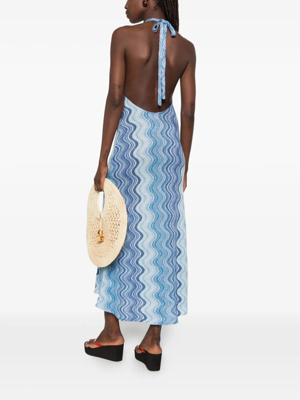 MC2 Saint Barth Tony maxi-jurk met halternek en zigzagpatroon Blauw