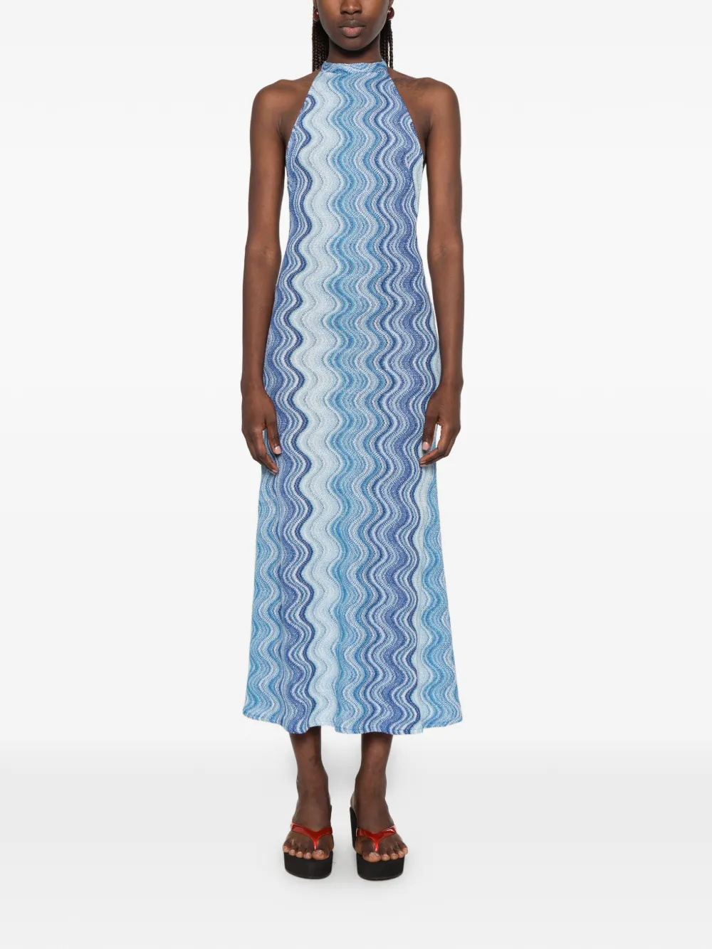 MC2 Saint Barth Tony maxi-jurk met halternek en zigzagpatroon Blauw