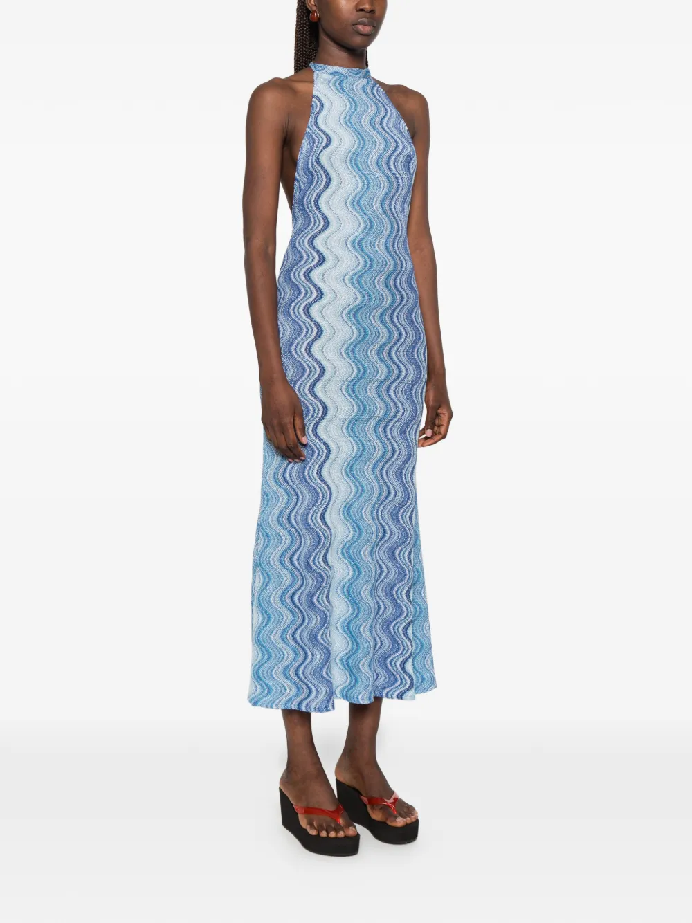 MC2 Saint Barth Tony maxi-jurk met halternek en zigzagpatroon Blauw