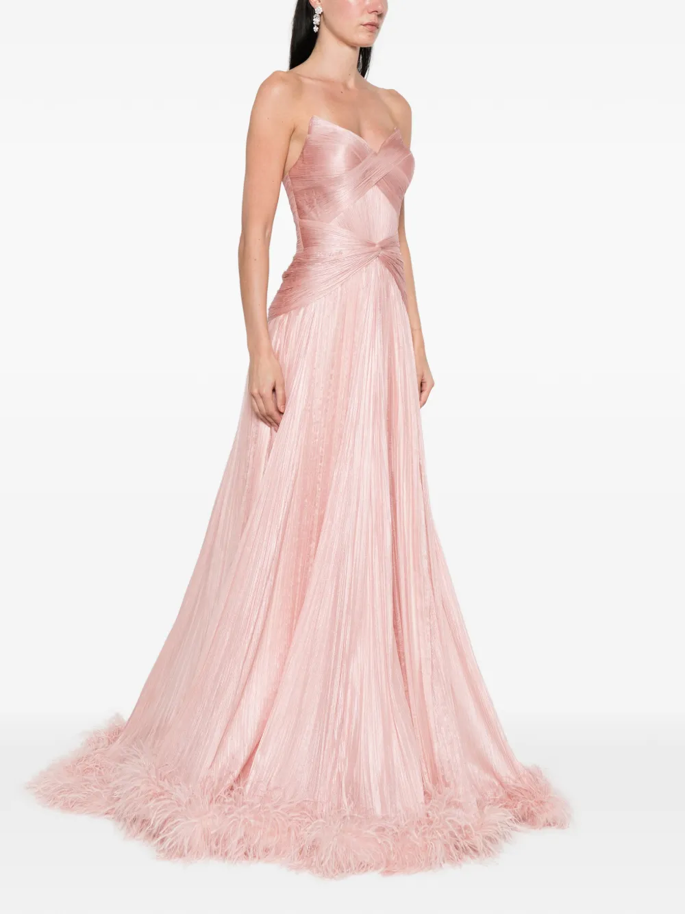 Iris Serban Mikael maxi-jurk met veren afwerking Roze