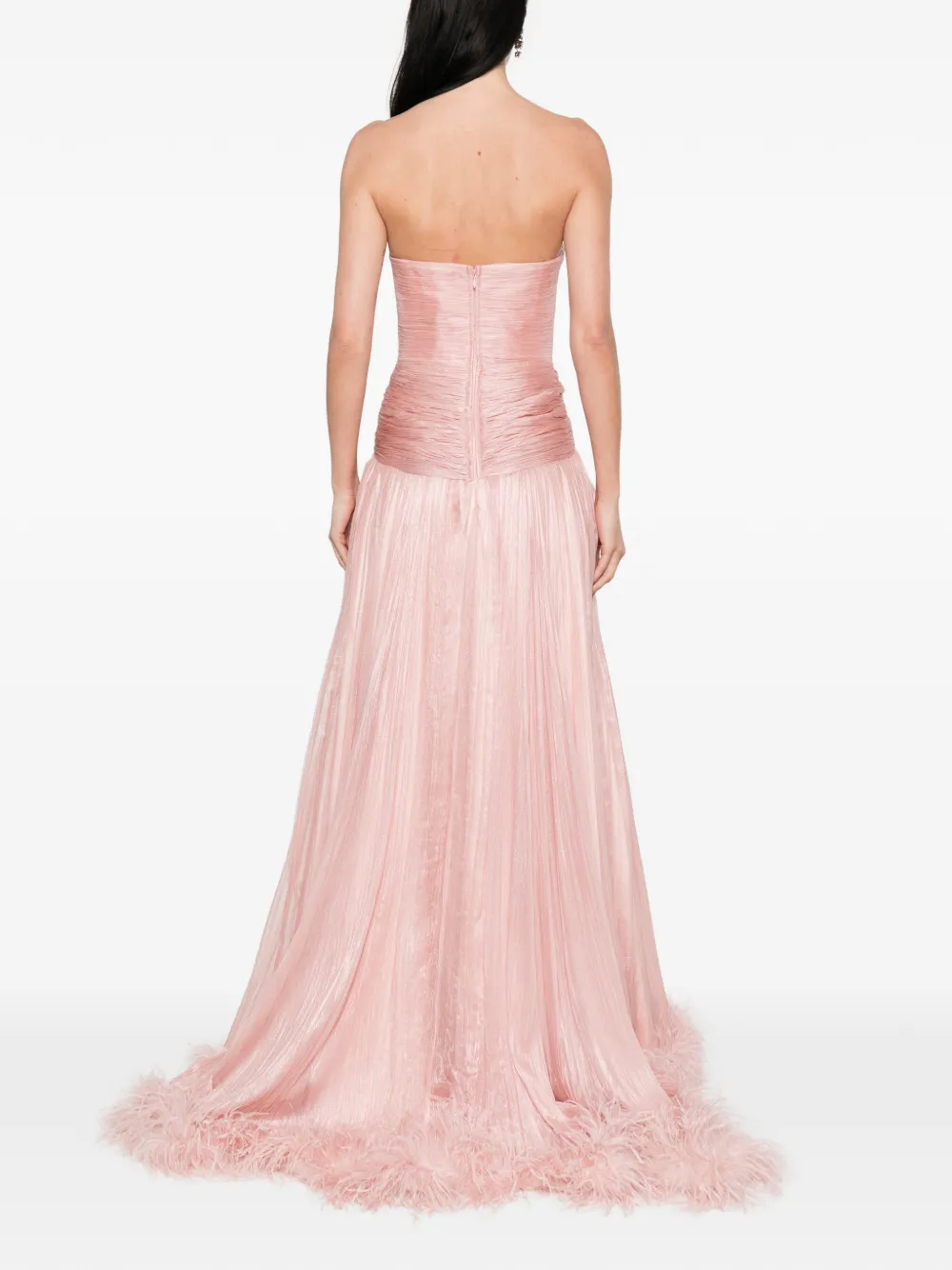 Iris Serban Mikael maxi-jurk met veren afwerking Roze
