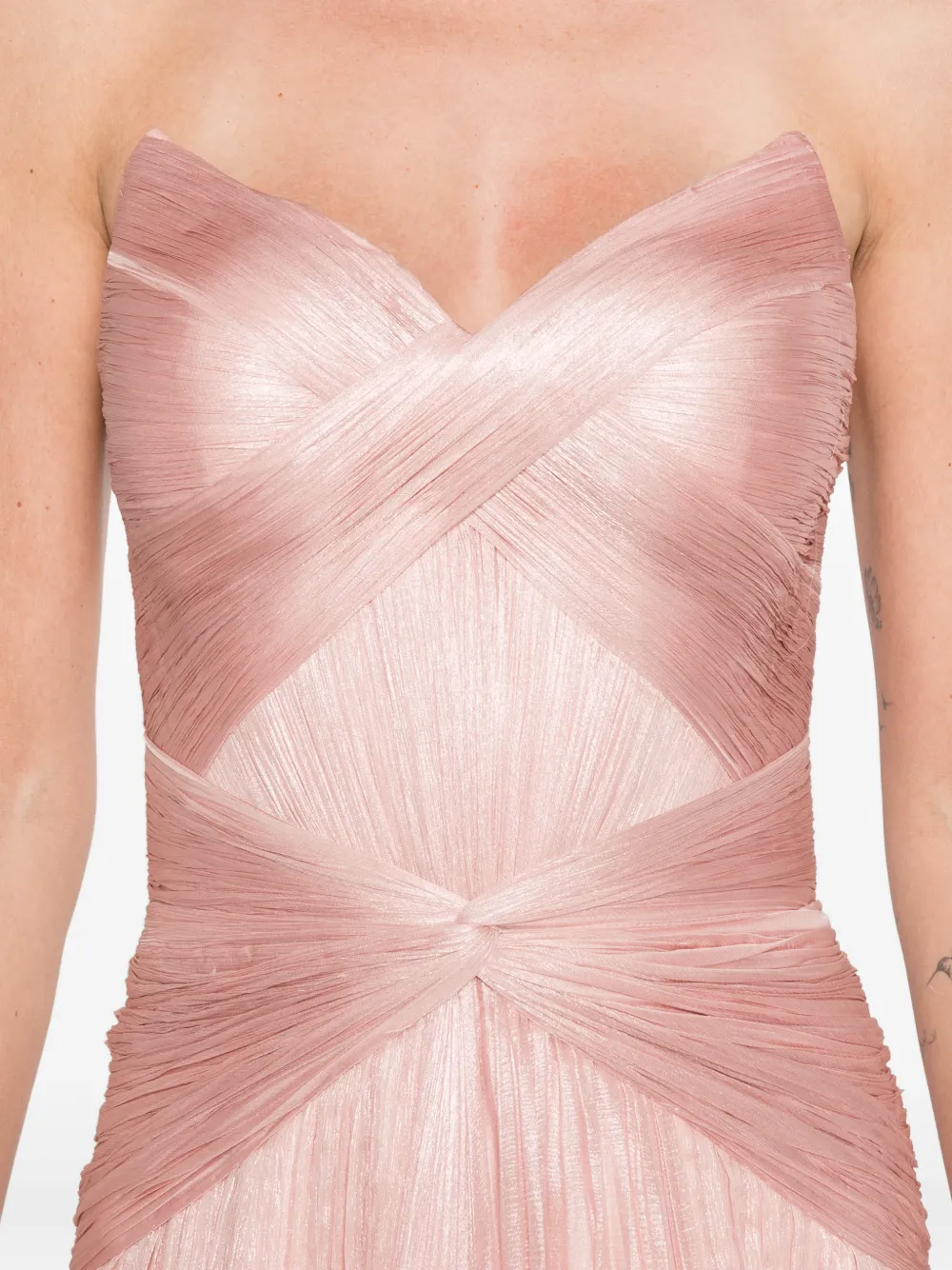 Iris Serban Mikael maxi-jurk met veren afwerking Roze