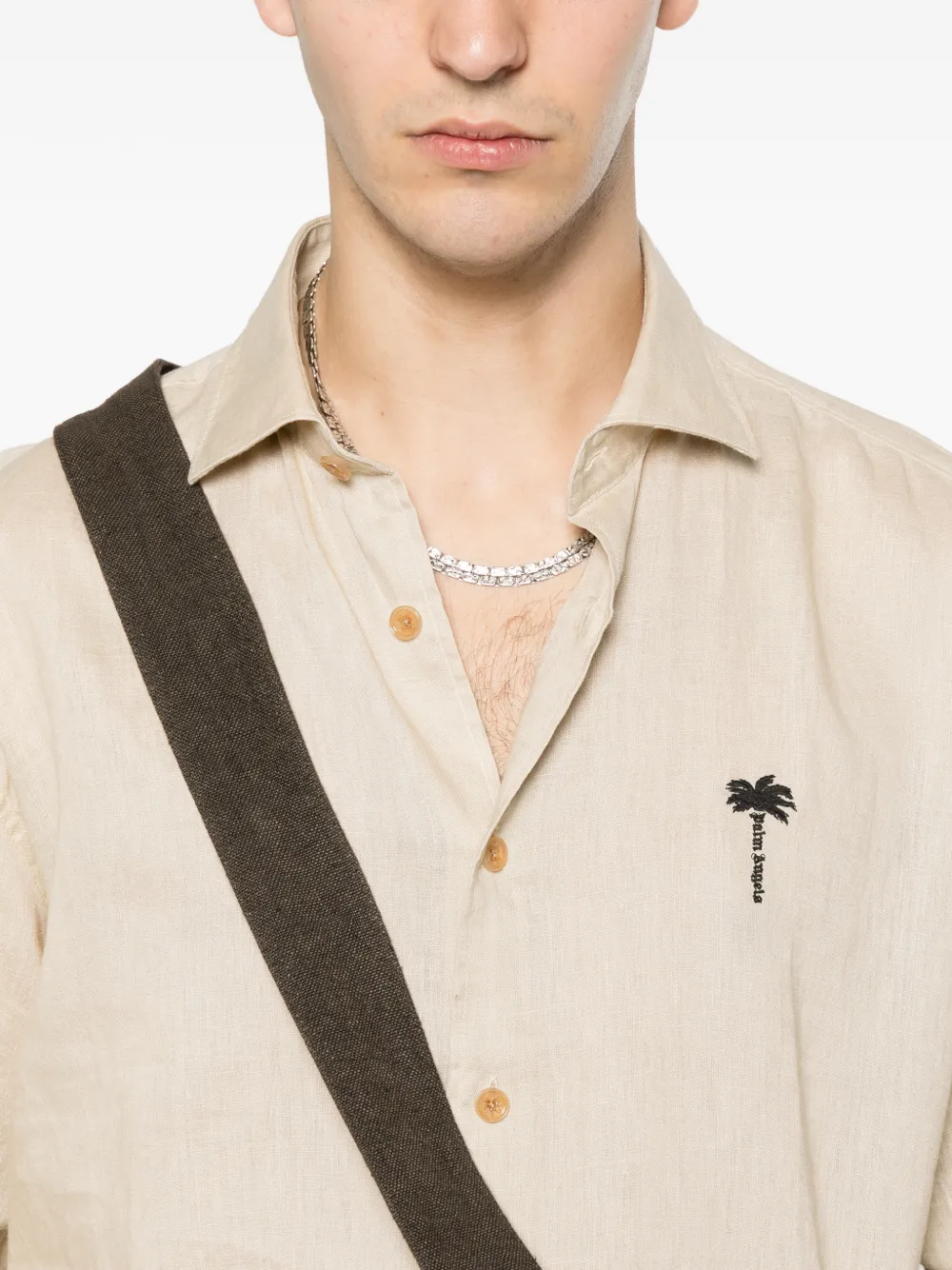 Palm Angels Linnen overhemd met geborduurd logo Beige