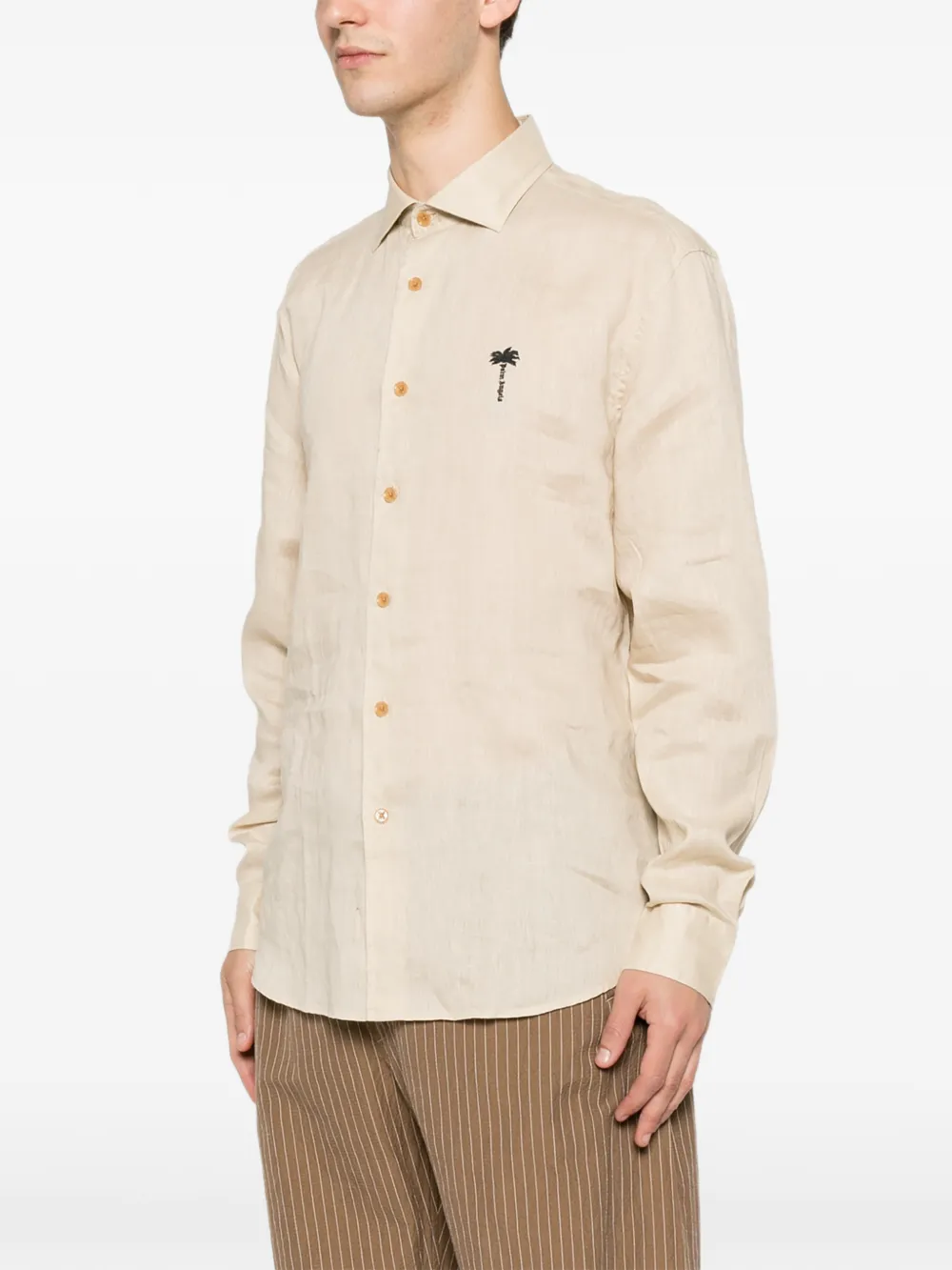 Palm Angels Linnen overhemd met geborduurd logo Beige