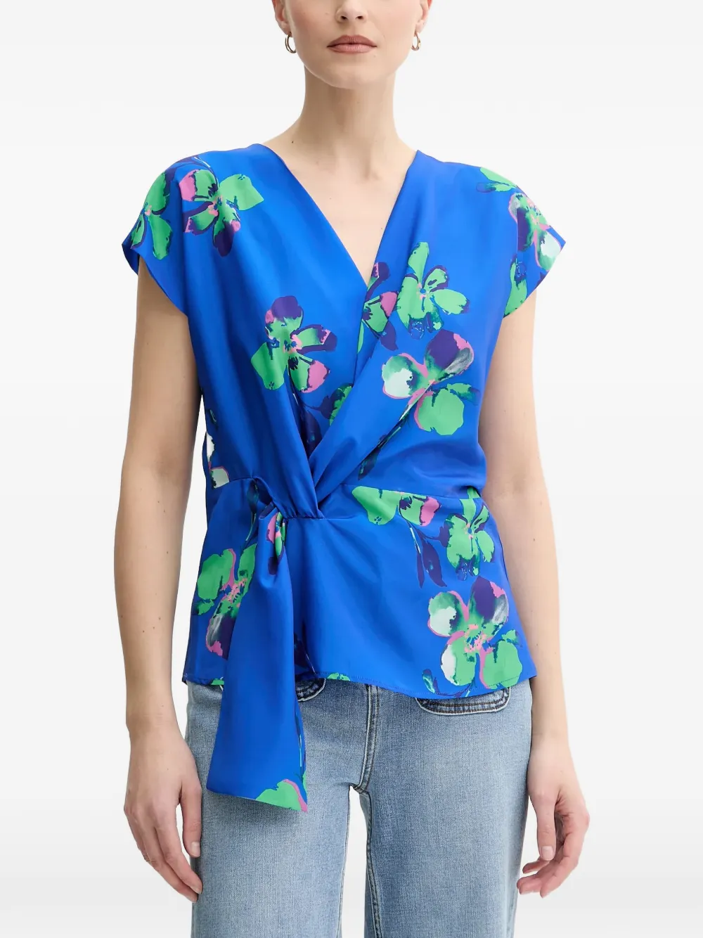 Morgan floral-print wrap-style top