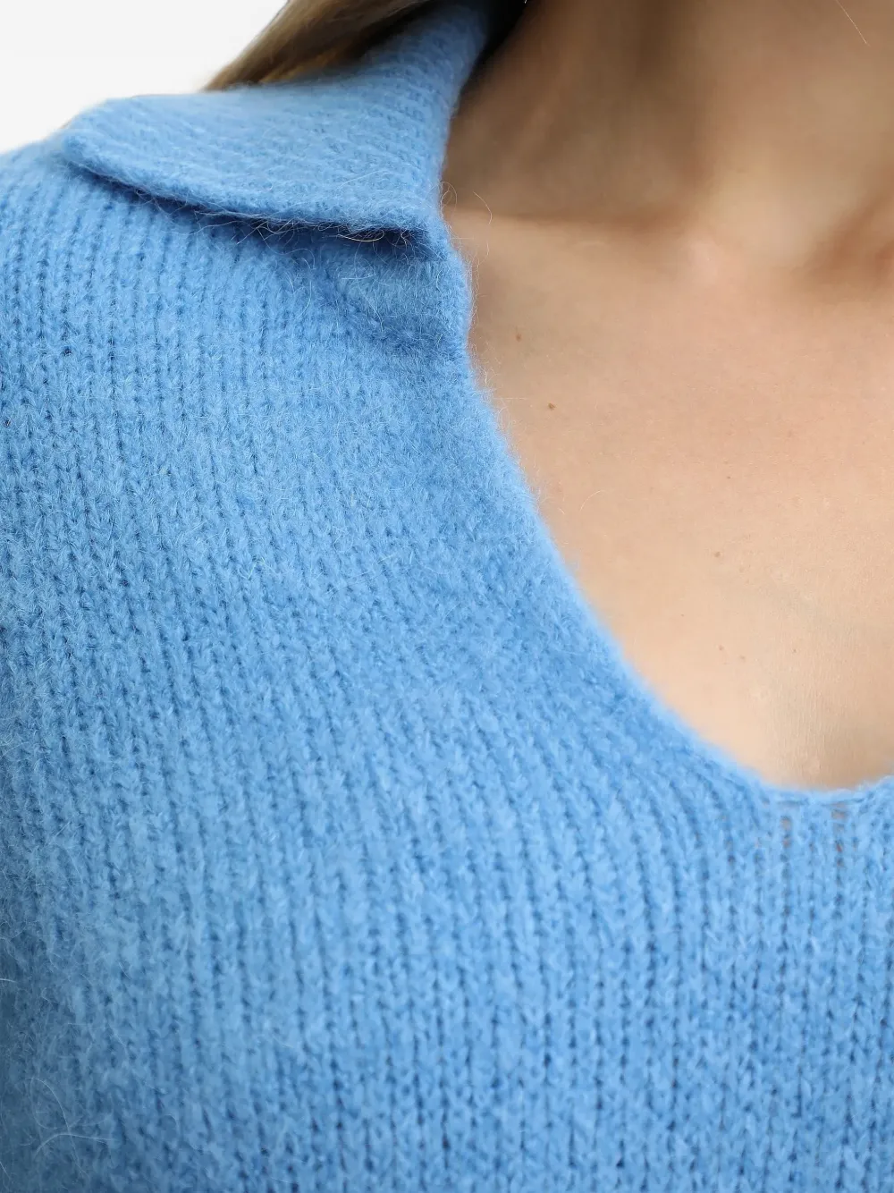 Morgan Trui met polokraag en V-hals Blauw