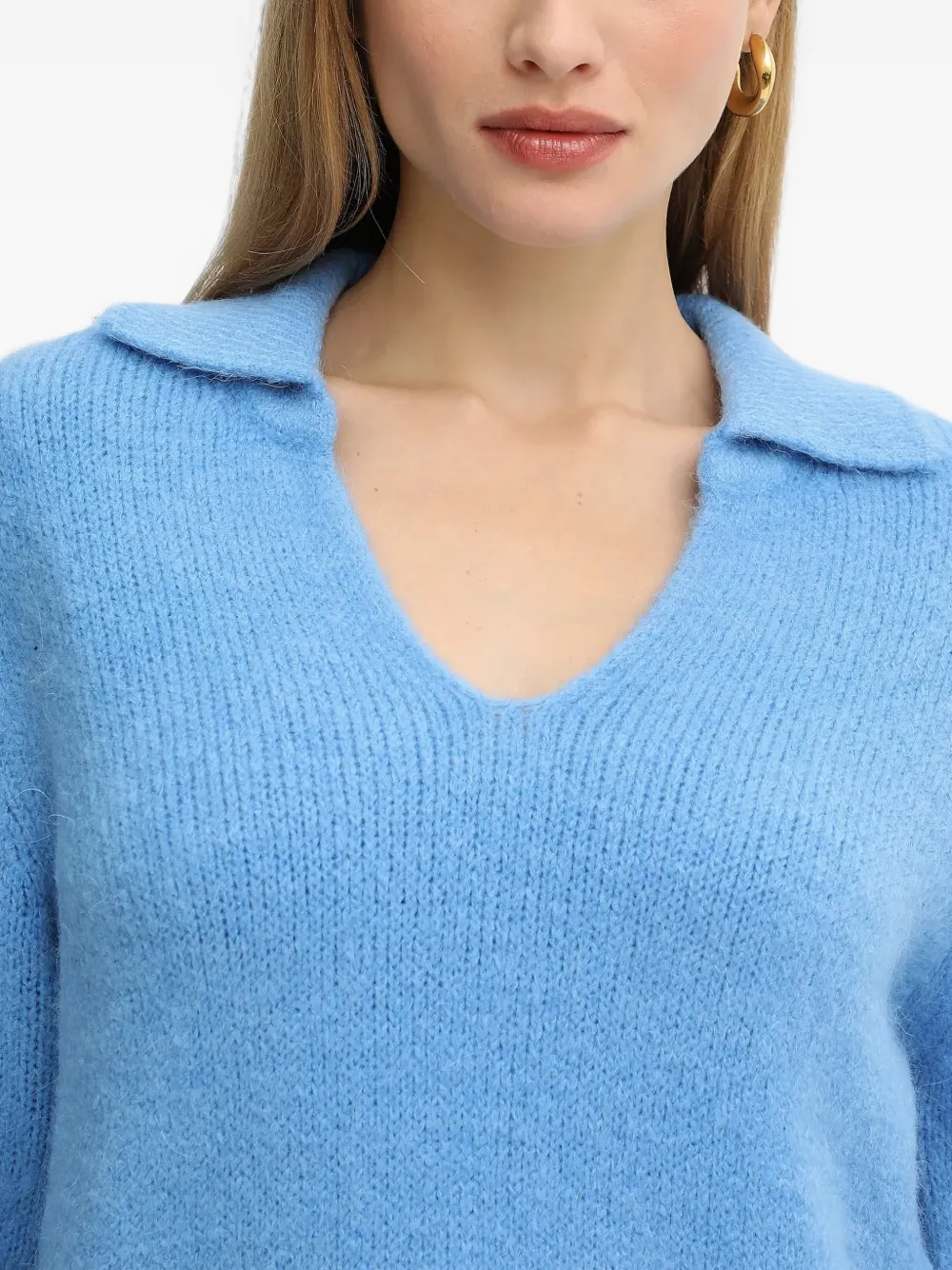 Morgan Trui met polokraag en V-hals Blauw