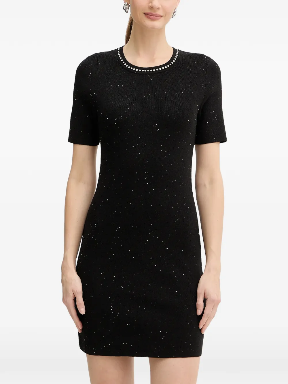 Morgan Rhinestone-details Knitted Mini Dress In Black