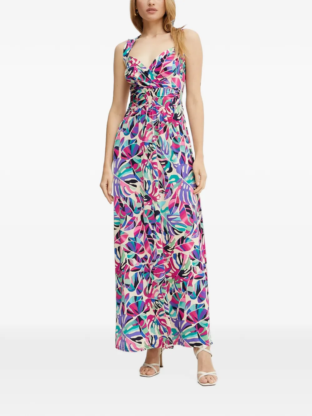 Morgan tropical-print ring-detail maxi dress Beige