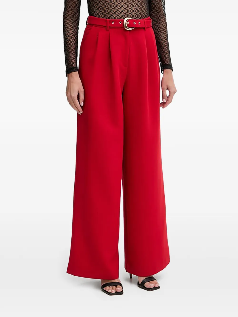 Morgan Belted Pleated Trousers In Red