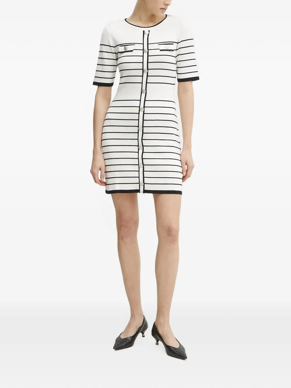 Morgan Gestreepte mini-jurk met knopen Wit