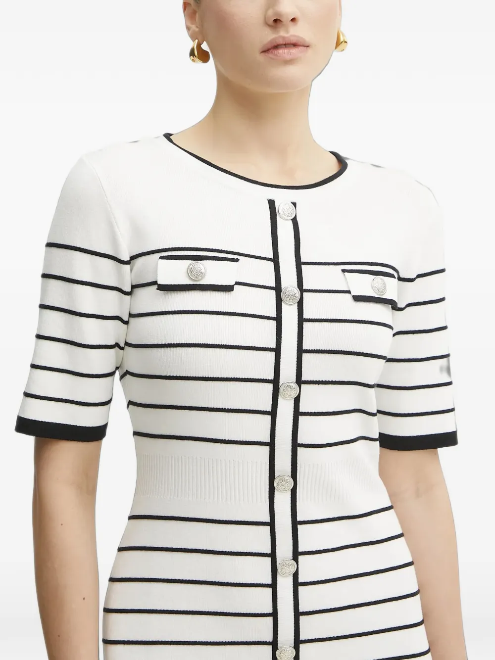 Morgan Gestreepte mini-jurk met knopen Wit