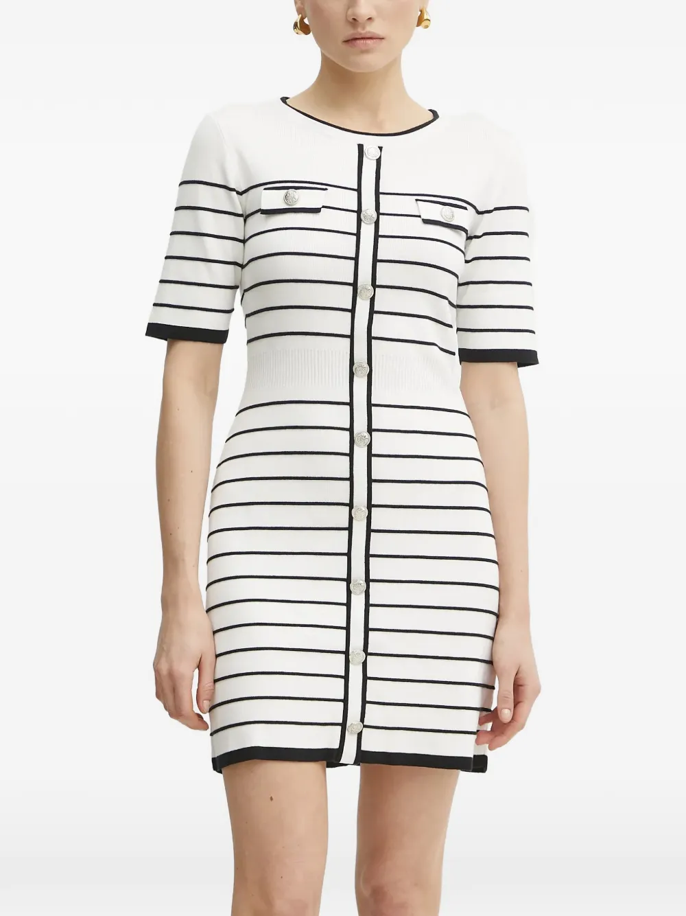 Morgan Gestreepte mini-jurk met knopen Wit
