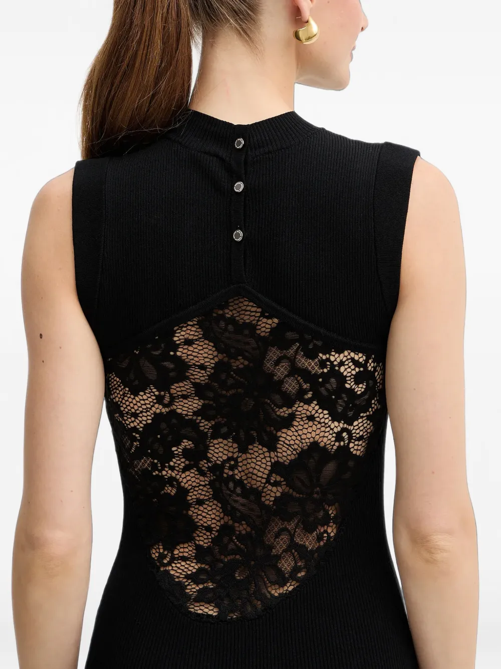Morgan lace-panelled ribbed-knit midi dress Zwart