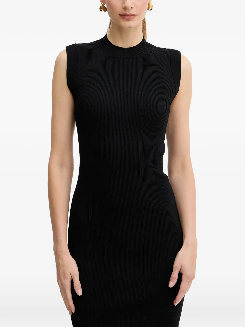 Morgan lace-panelled ribbed-knit midi dress Zwart