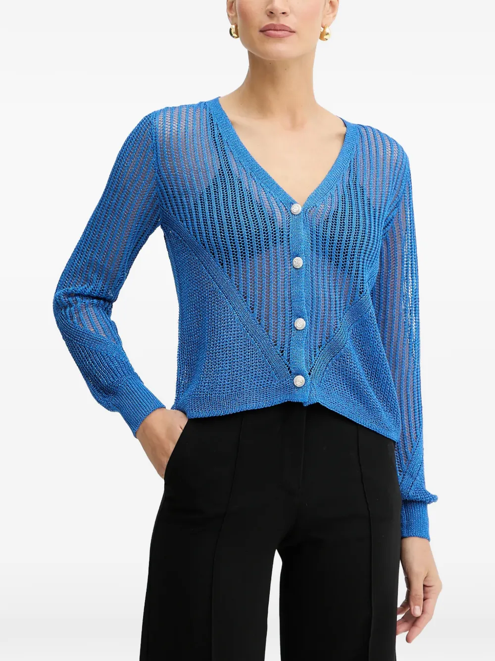 Morgan openwork-knit button-down cardigan