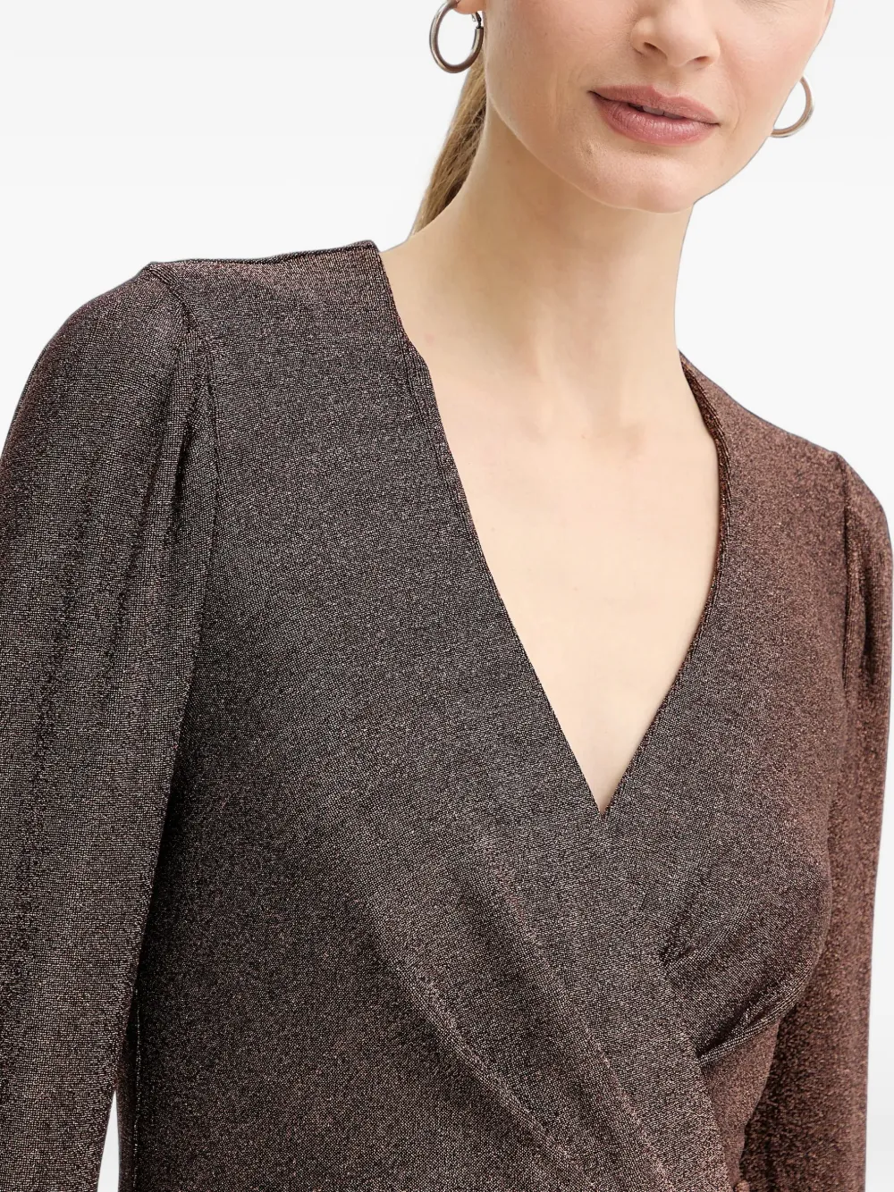 Morgan Rnino mini-jurk met metallic-effect en wikkel-stijl Bruin