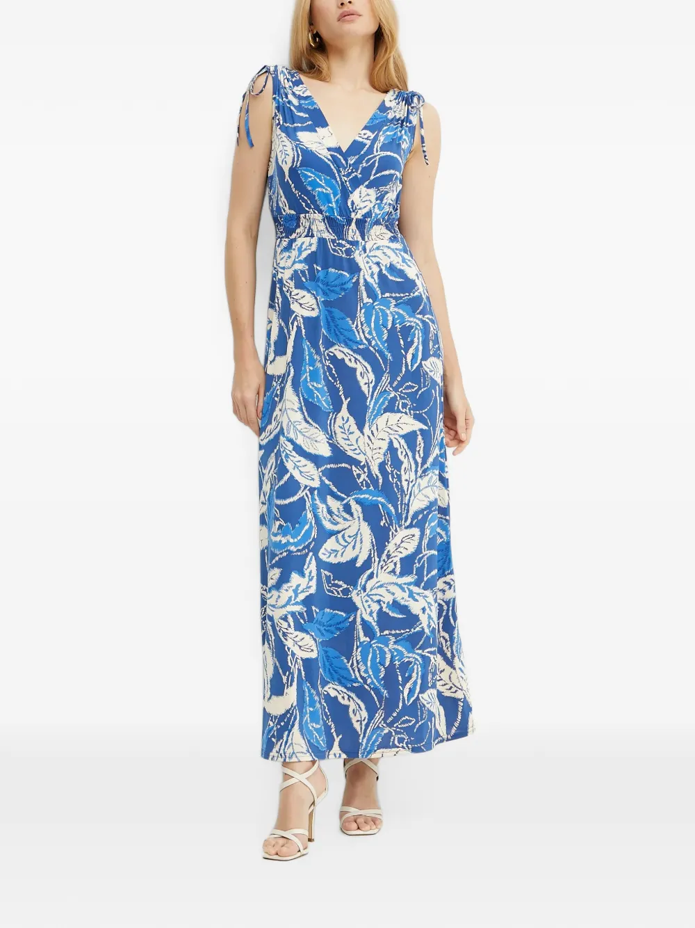 Morgan leaf-print sleeveless maxi dress Blauw
