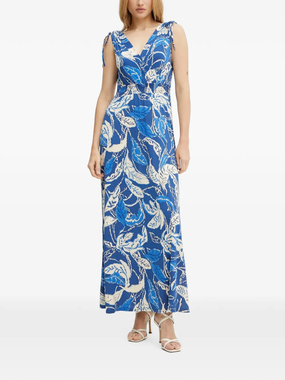 Morgan leaf-print sleeveless maxi dress