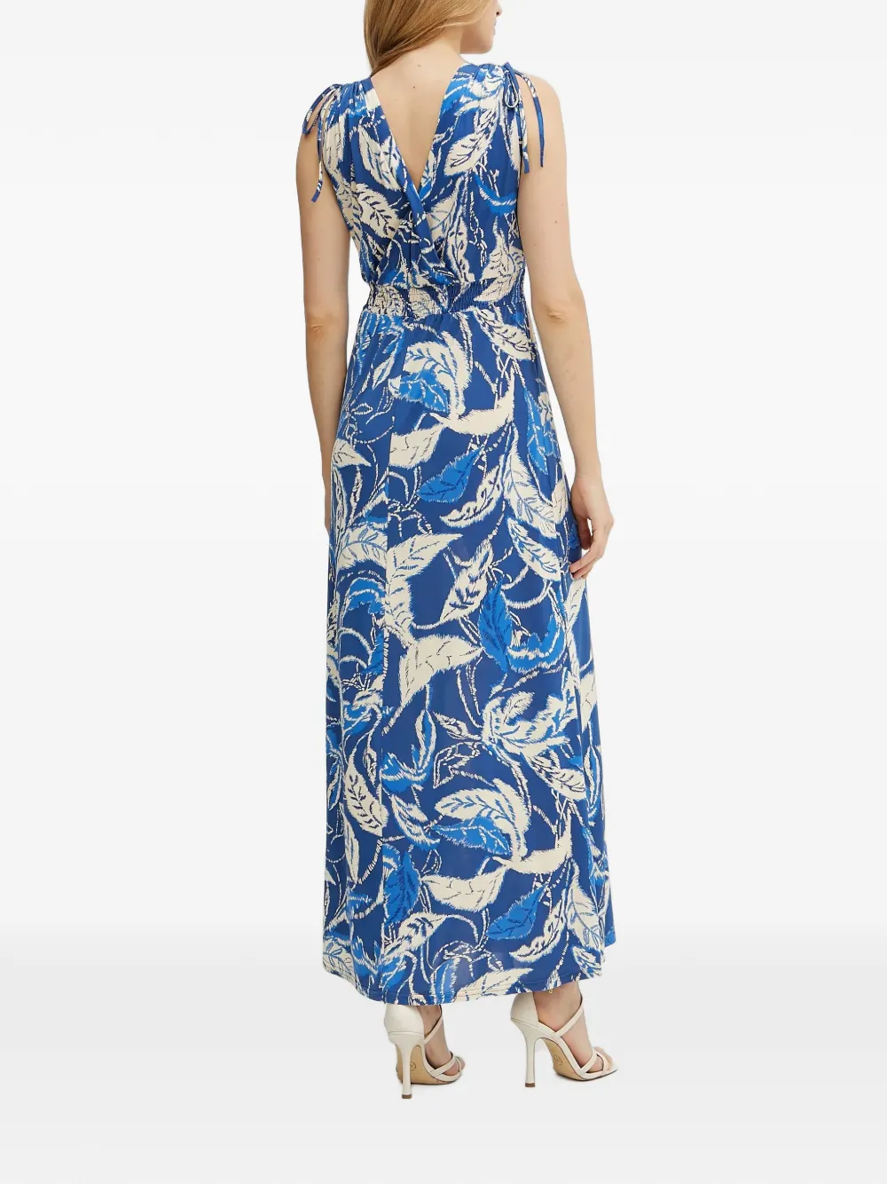 Morgan leaf-print sleeveless maxi dress Blauw