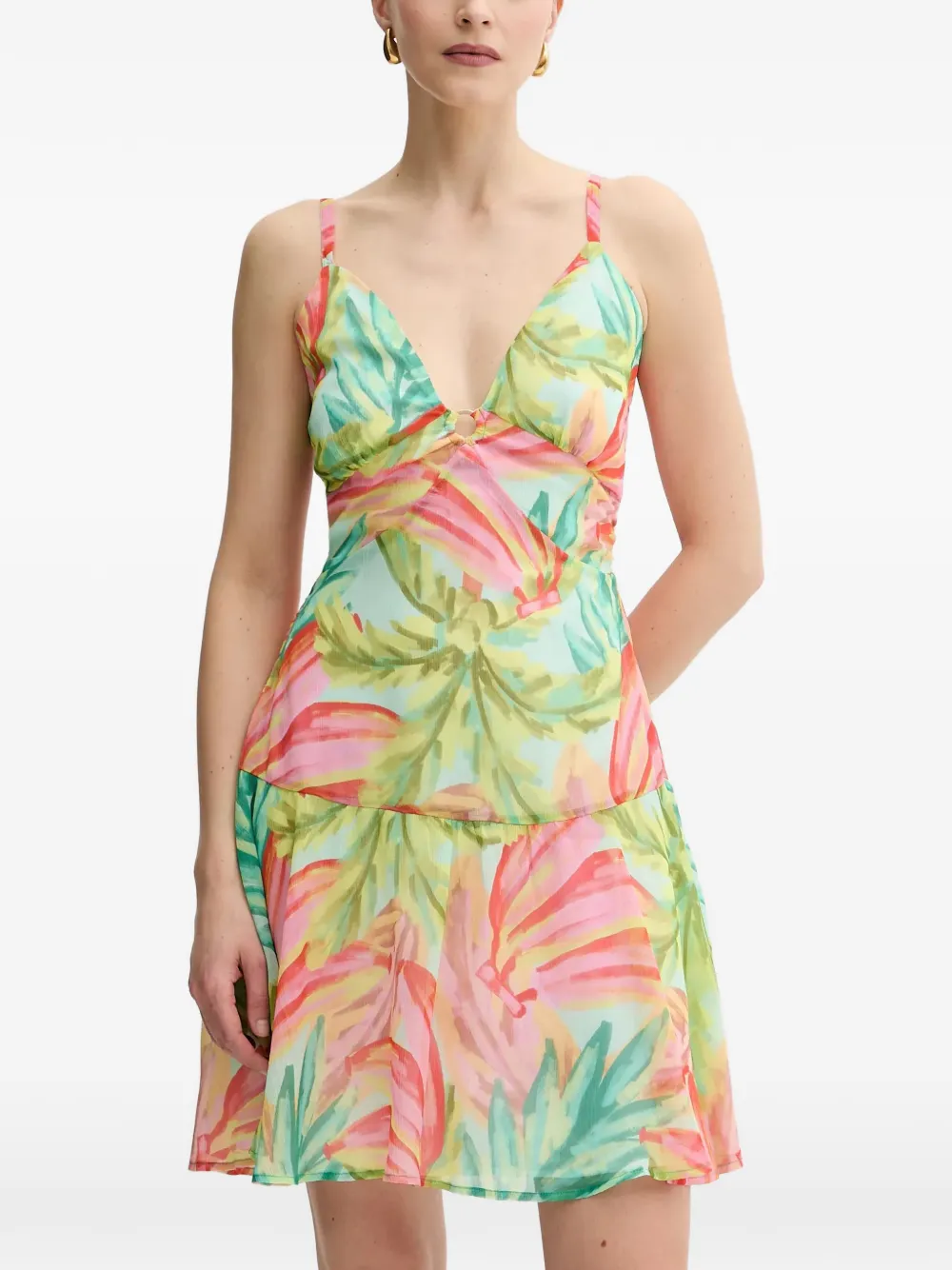 Morgan tropical-print tiered mini dress